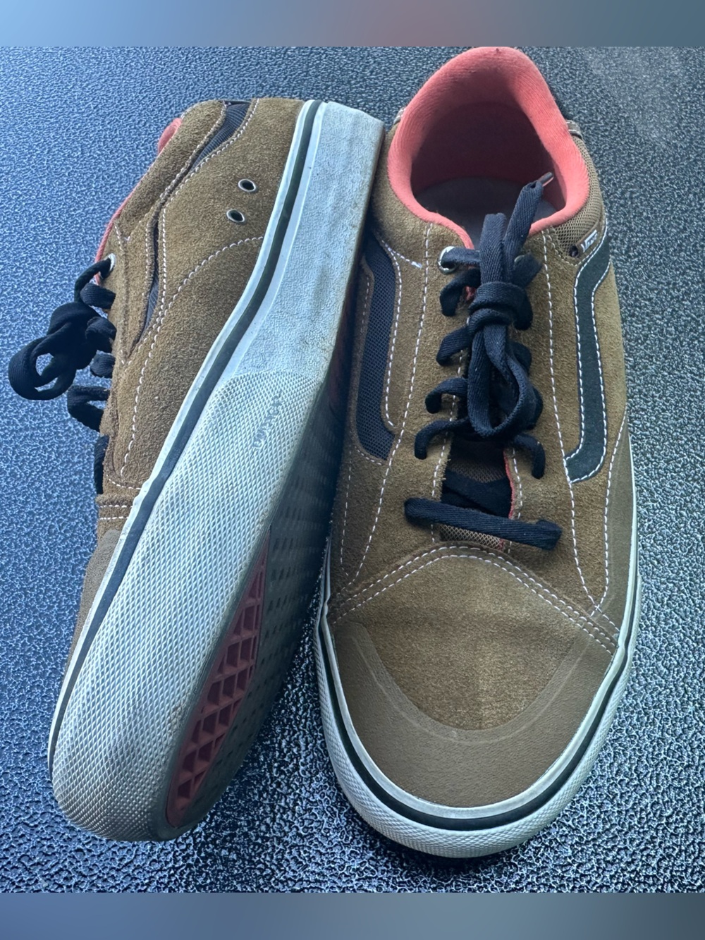 Vans Brown Suede Low-Top Sneakers with Black Stripe and Coral Lining